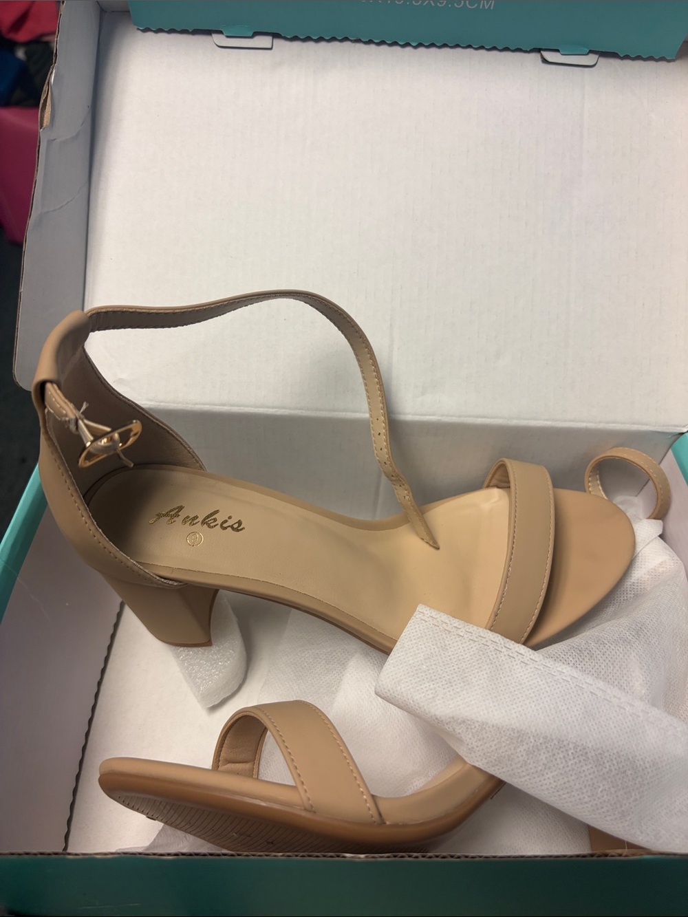 Nude Tan Block-Heel Sandals with Ankle Strap